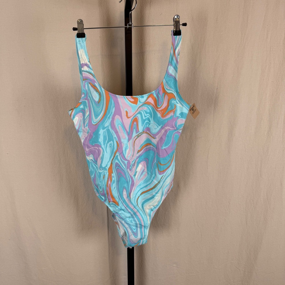 Victoria's Secret Pink Marble Swirl One Piece Swimsuit Blue Purple M NEW